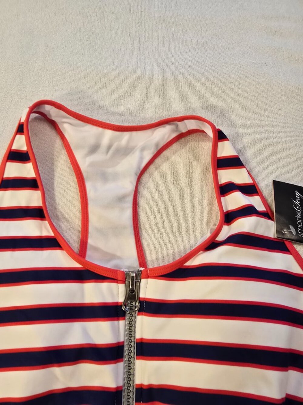 Smart And Sexy One Piece Swimsuit Striped Front Zip Athletic NWT Size Large - Picture 7 of 16